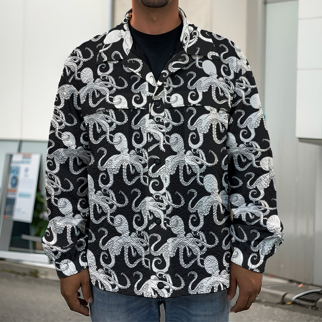 Black And White Octopus Pattern Print Men's Shirt Jacket
