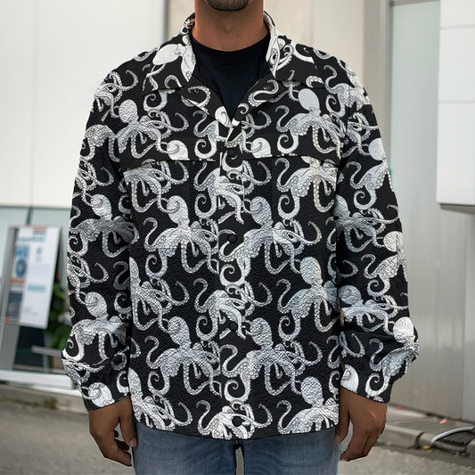 Black And White Octopus Pattern Print Men's Shirt Jacket