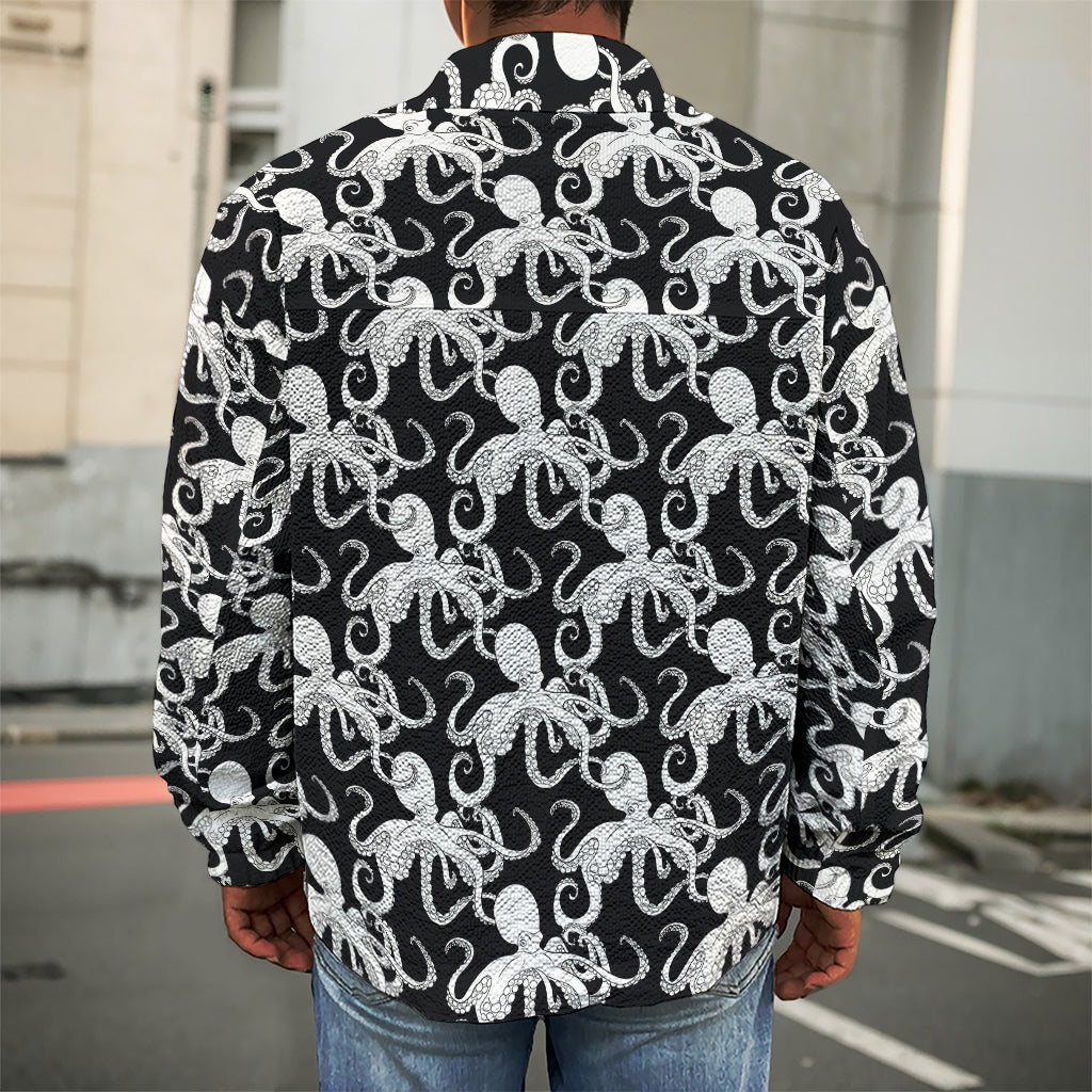 Black And White Octopus Pattern Print Men's Shirt Jacket