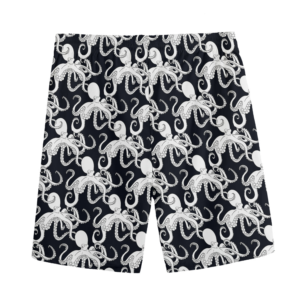 Black And White Octopus Pattern Print Men's Sports Shorts