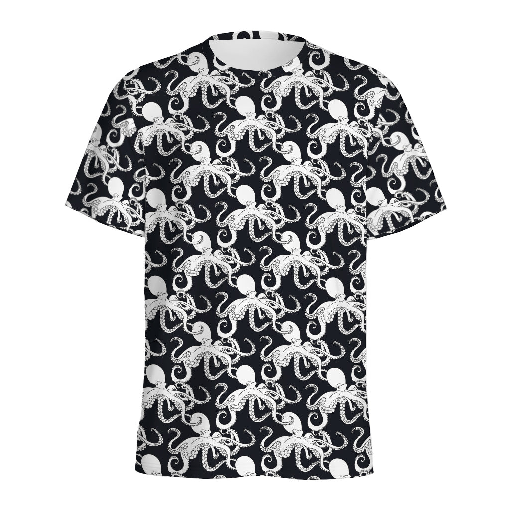 Black And White Octopus Pattern Print Men's Sports T-Shirt