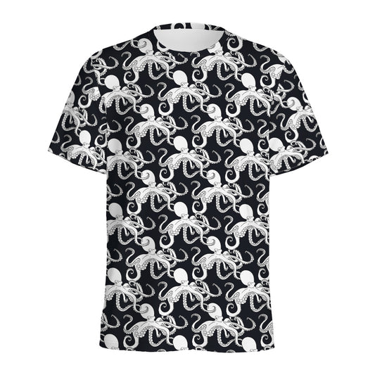 Black And White Octopus Pattern Print Men's Sports T-Shirt