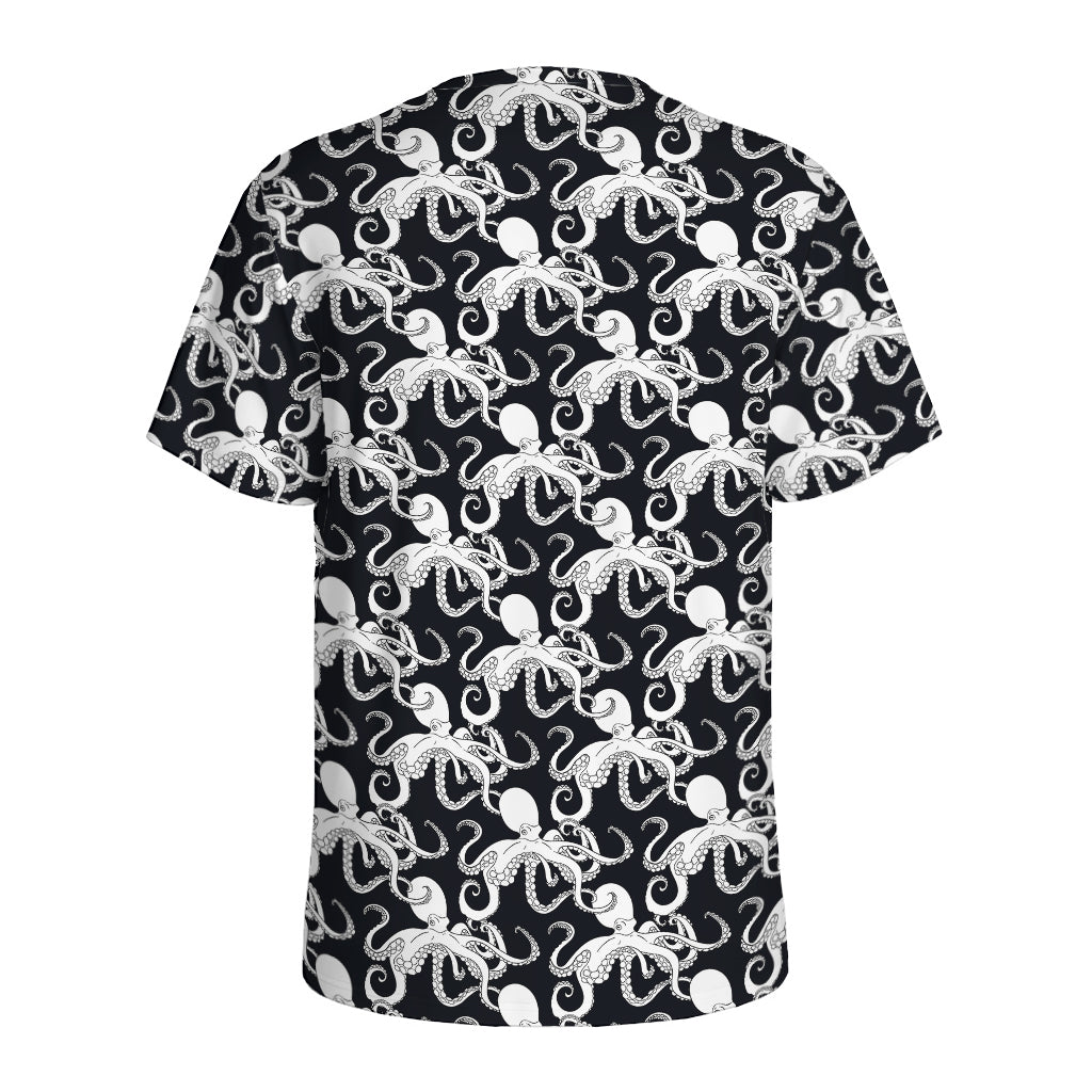 Black And White Octopus Pattern Print Men's Sports T-Shirt