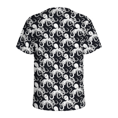 Black And White Octopus Pattern Print Men's Sports T-Shirt