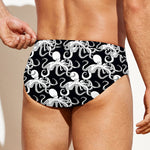 Black And White Octopus Pattern Print Men's Swim Briefs