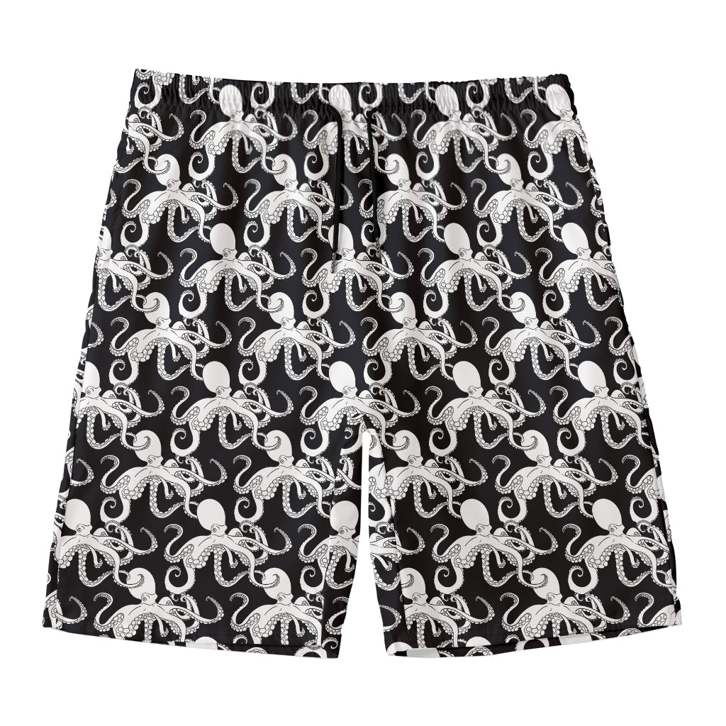 Black And White Octopus Pattern Print Men's Swim Trunks