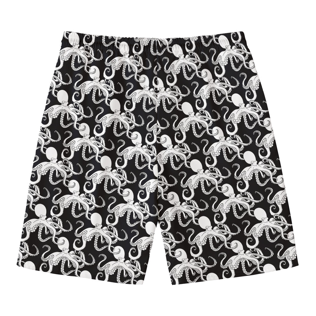 Black And White Octopus Pattern Print Men's Swim Trunks