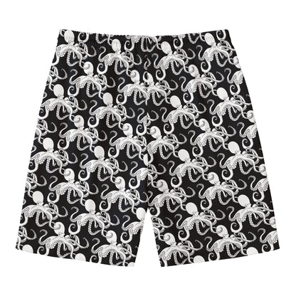 Black And White Octopus Pattern Print Men's Swim Trunks
