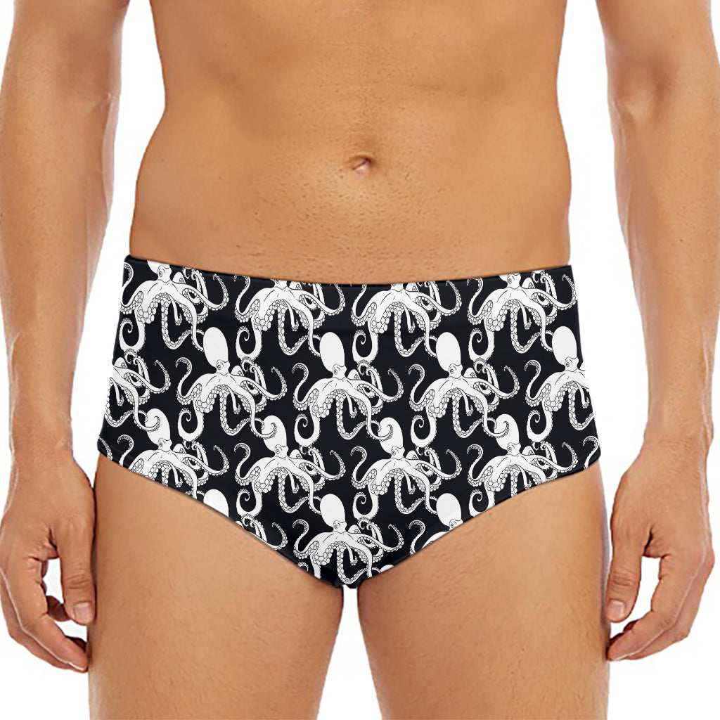 Black And White Octopus Pattern Print Men's Triangle Swim Briefs