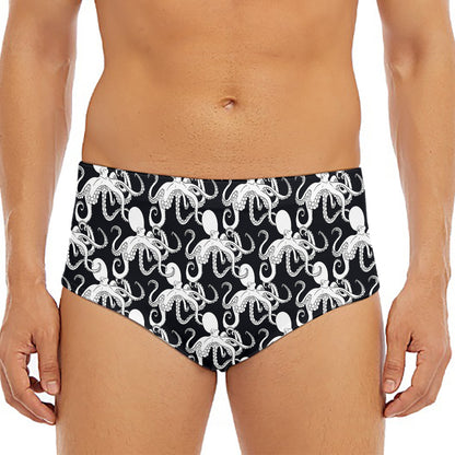 Black And White Octopus Pattern Print Men's Triangle Swim Briefs