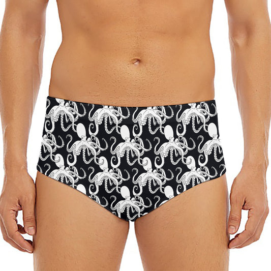 Black And White Octopus Pattern Print Men's Triangle Swim Briefs