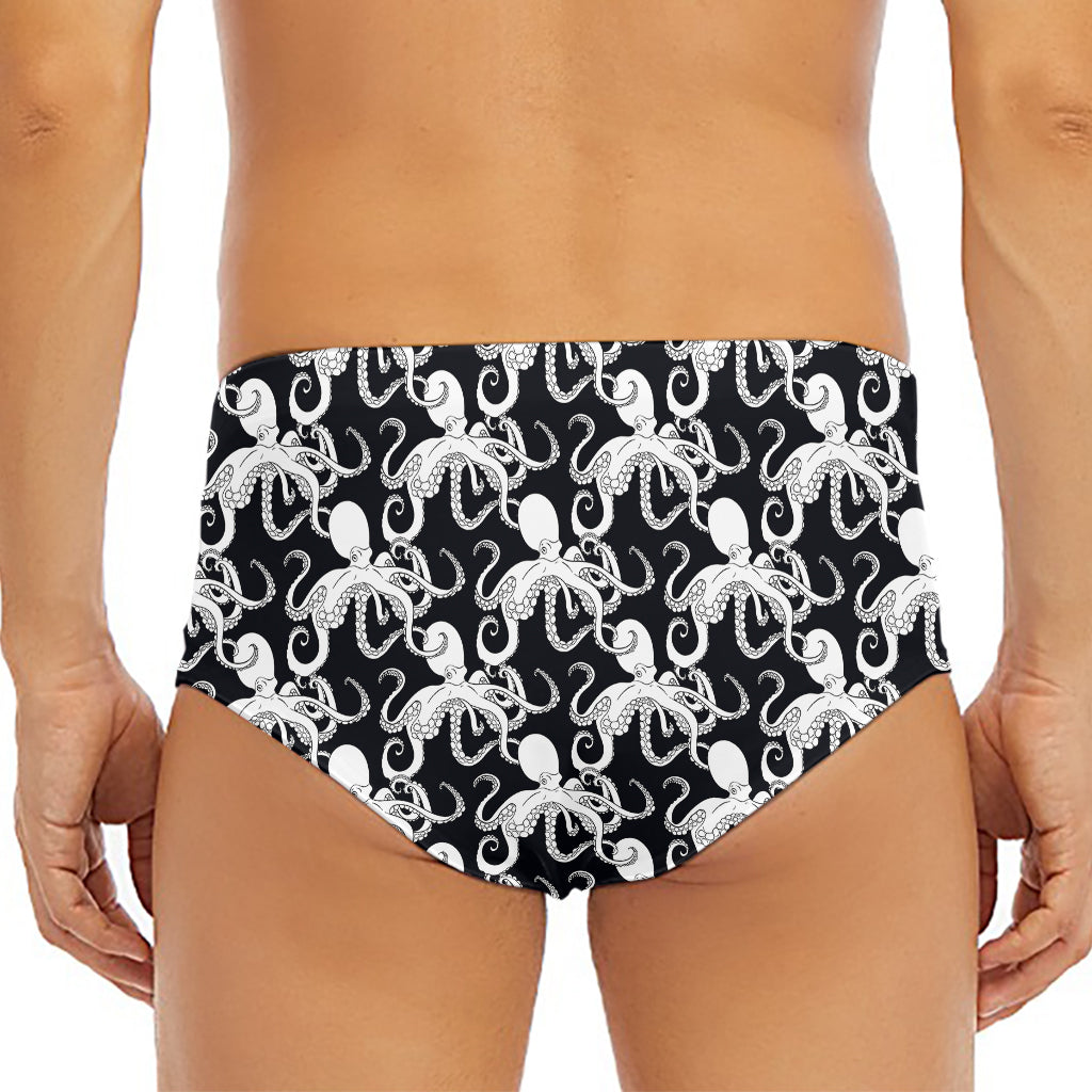 Black And White Octopus Pattern Print Men's Triangle Swim Briefs