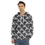 Black And White Octopus Pattern Print Men's Velvet Pullover Hoodie