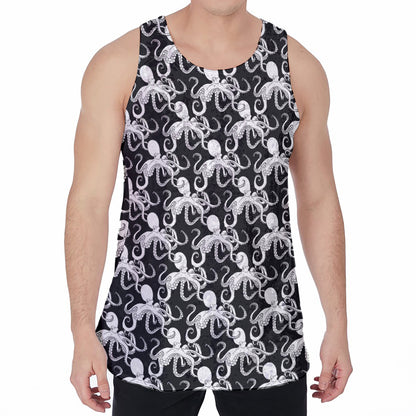 Black And White Octopus Pattern Print Men's Velvet Tank Top