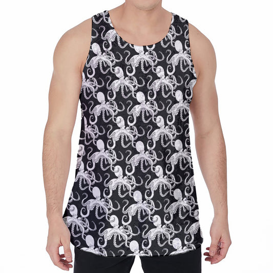 Black And White Octopus Pattern Print Men's Velvet Tank Top