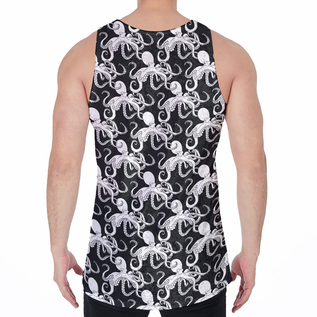 Black And White Octopus Pattern Print Men's Velvet Tank Top