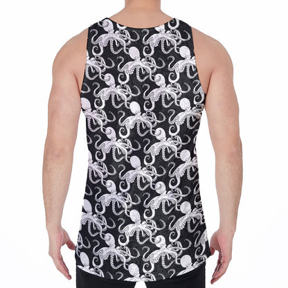 Black And White Octopus Pattern Print Men's Velvet Tank Top