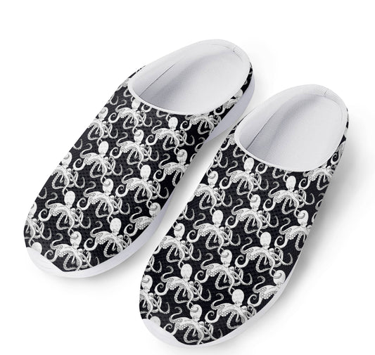Black And White Octopus Pattern Print Mesh Casual Shoes