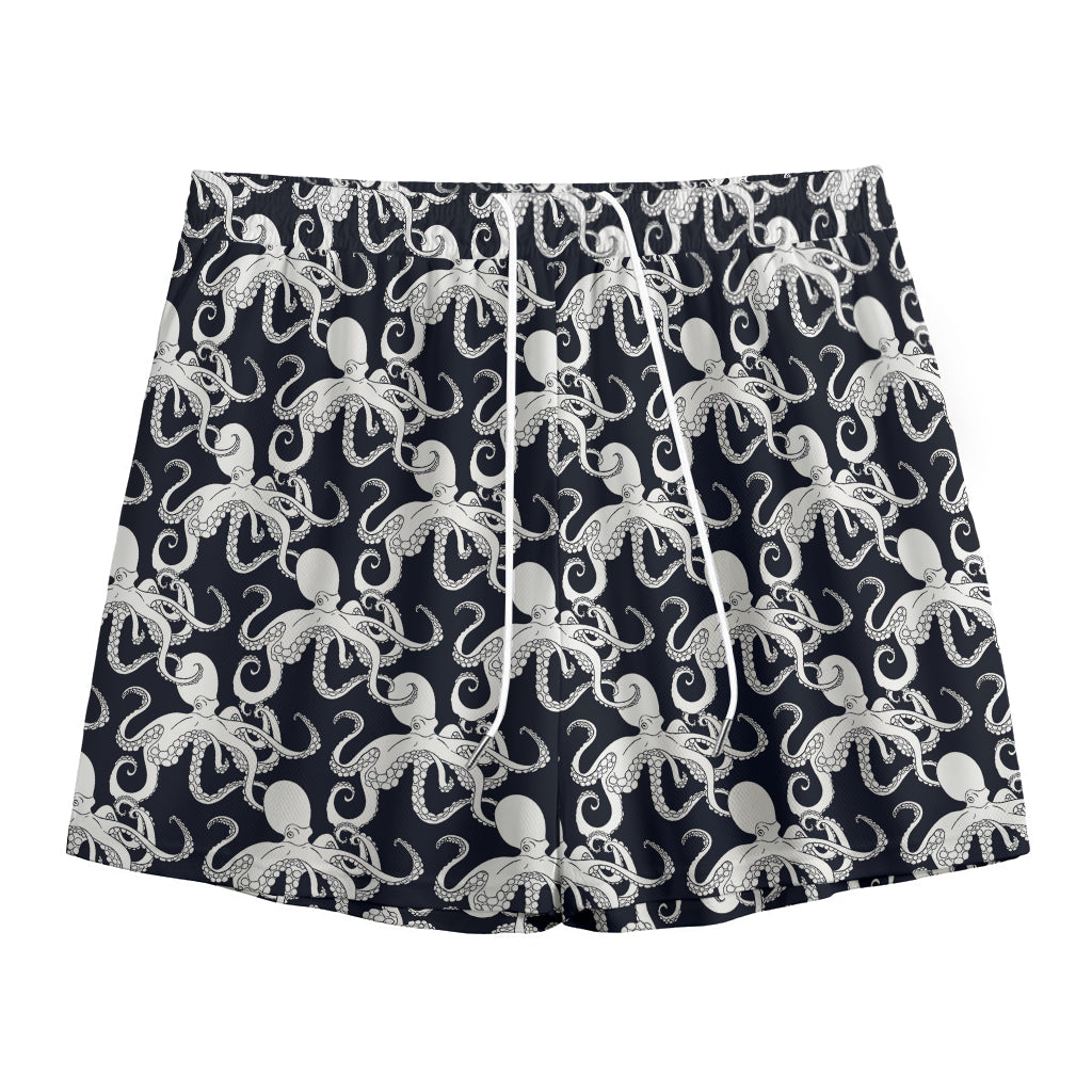 Black And White Octopus Pattern Print Mesh Shorts