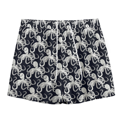 Black And White Octopus Pattern Print Mesh Shorts