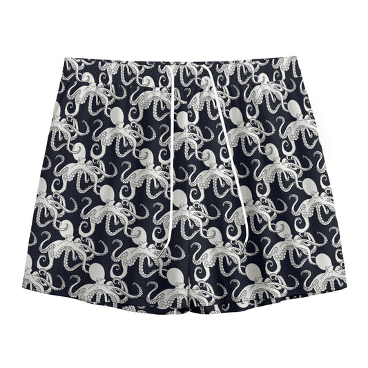 Black And White Octopus Pattern Print Mesh Shorts