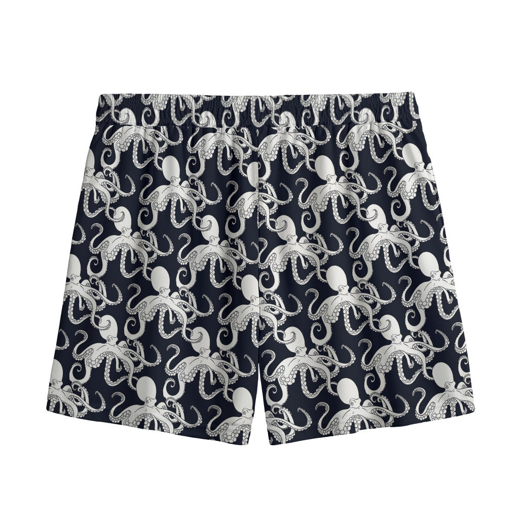 Black And White Octopus Pattern Print Mesh Shorts