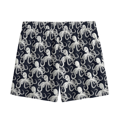 Black And White Octopus Pattern Print Mesh Shorts