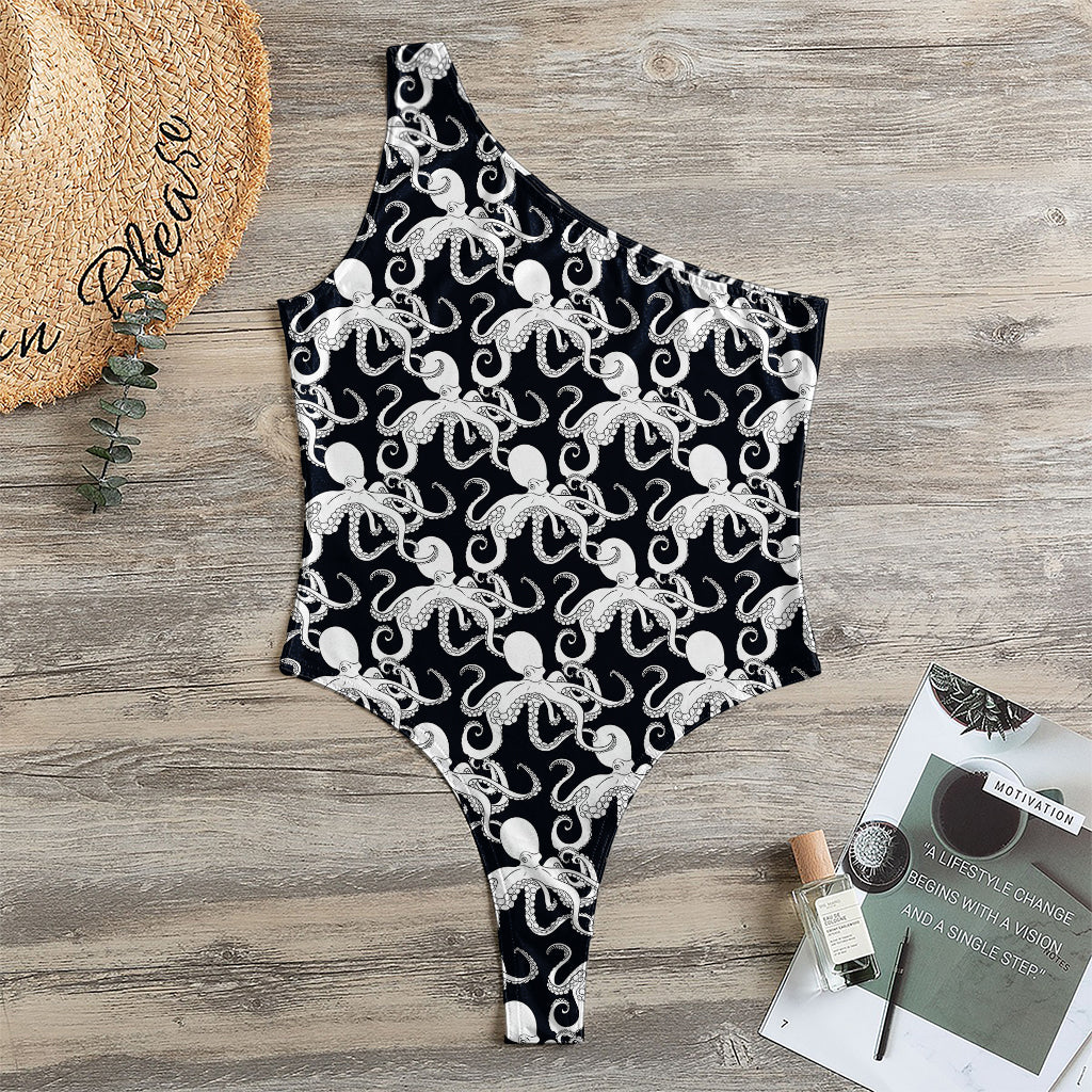 Black And White Octopus Pattern Print One Shoulder Bodysuit