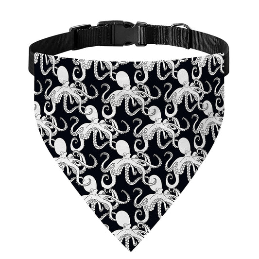 Black And White Octopus Pattern Print Over The Collar Dog Bandana