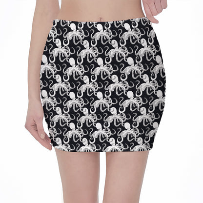 Black And White Octopus Pattern Print Pencil Mini Skirt