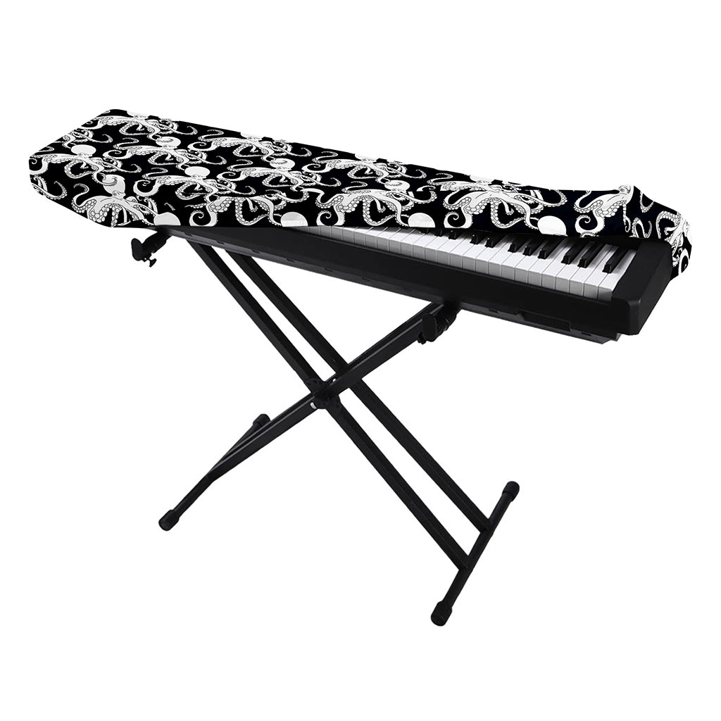 Black And White Octopus Pattern Print Piano Keyboard Cover