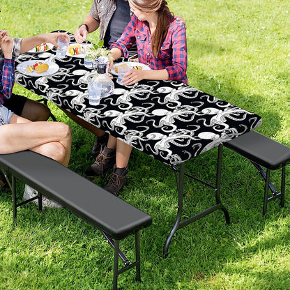 Black And White Octopus Pattern Print Picnic Table Cover