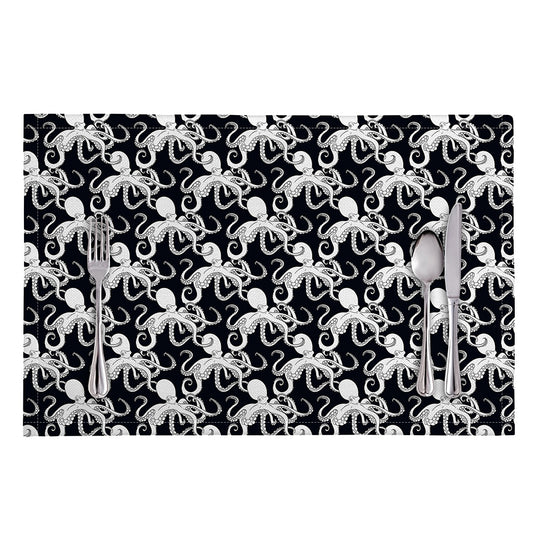 Black And White Octopus Pattern Print Placemat