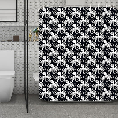 Black And White Octopus Pattern Print Polyester Shower Curtain