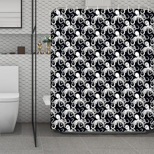 Black And White Octopus Pattern Print Polyester Shower Curtain