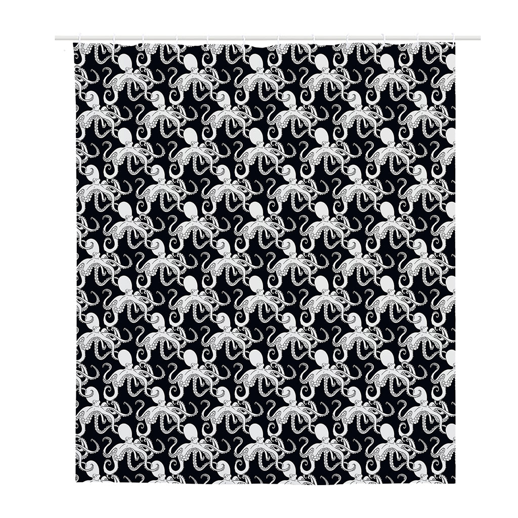 Black And White Octopus Pattern Print Polyester Shower Curtain