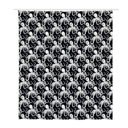 Black And White Octopus Pattern Print Polyester Shower Curtain