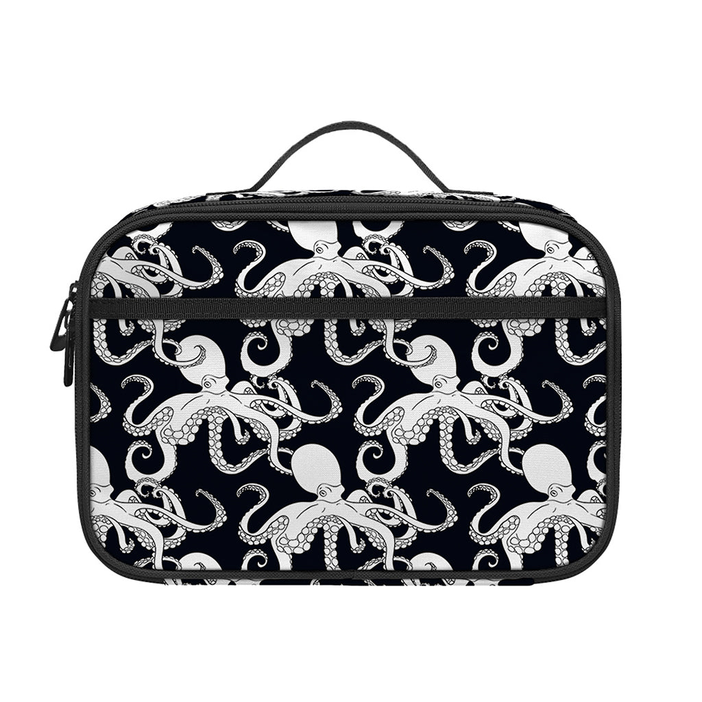 Black And White Octopus Pattern Print Portable Lunch Bag