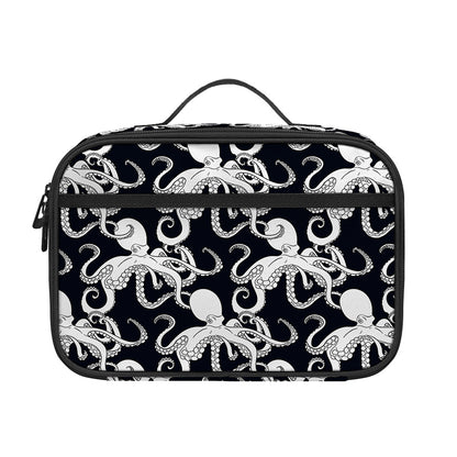 Black And White Octopus Pattern Print Portable Lunch Bag