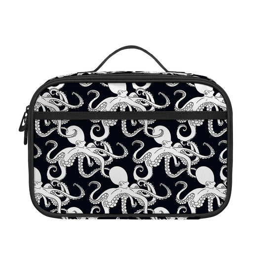 Black And White Octopus Pattern Print Portable Lunch Bag