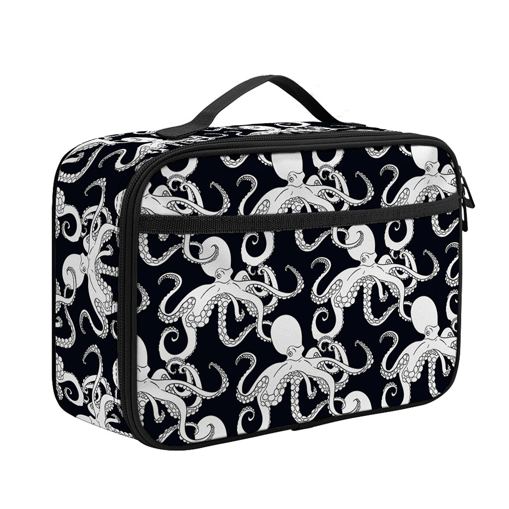 Black And White Octopus Pattern Print Portable Lunch Bag