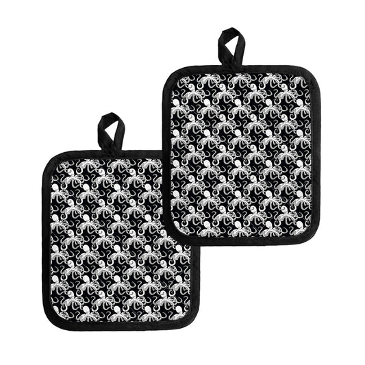 Black And White Octopus Pattern Print Pot Holders