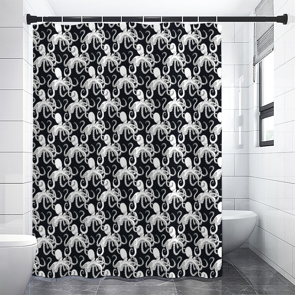 Black And White Octopus Pattern Print Premium Shower Curtain