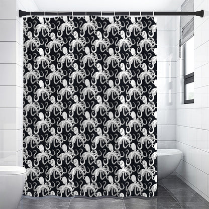 Black And White Octopus Pattern Print Premium Shower Curtain