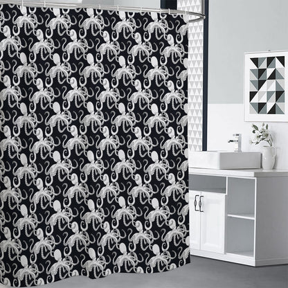 Black And White Octopus Pattern Print Premium Shower Curtain