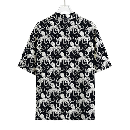 Black And White Octopus Pattern Print Rayon Hawaiian Shirt