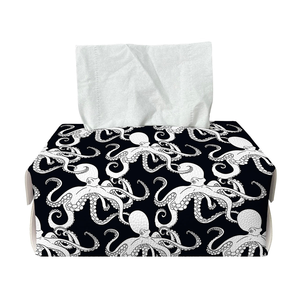 Black And White Octopus Pattern Print Rectangle Tissue Box Cover
