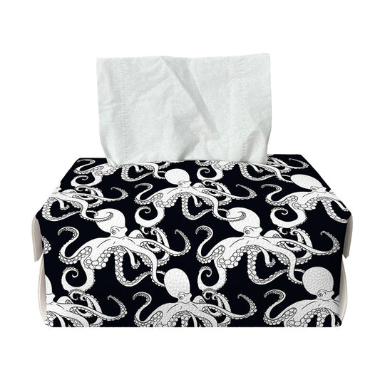 Black And White Octopus Pattern Print Rectangle Tissue Box Cover