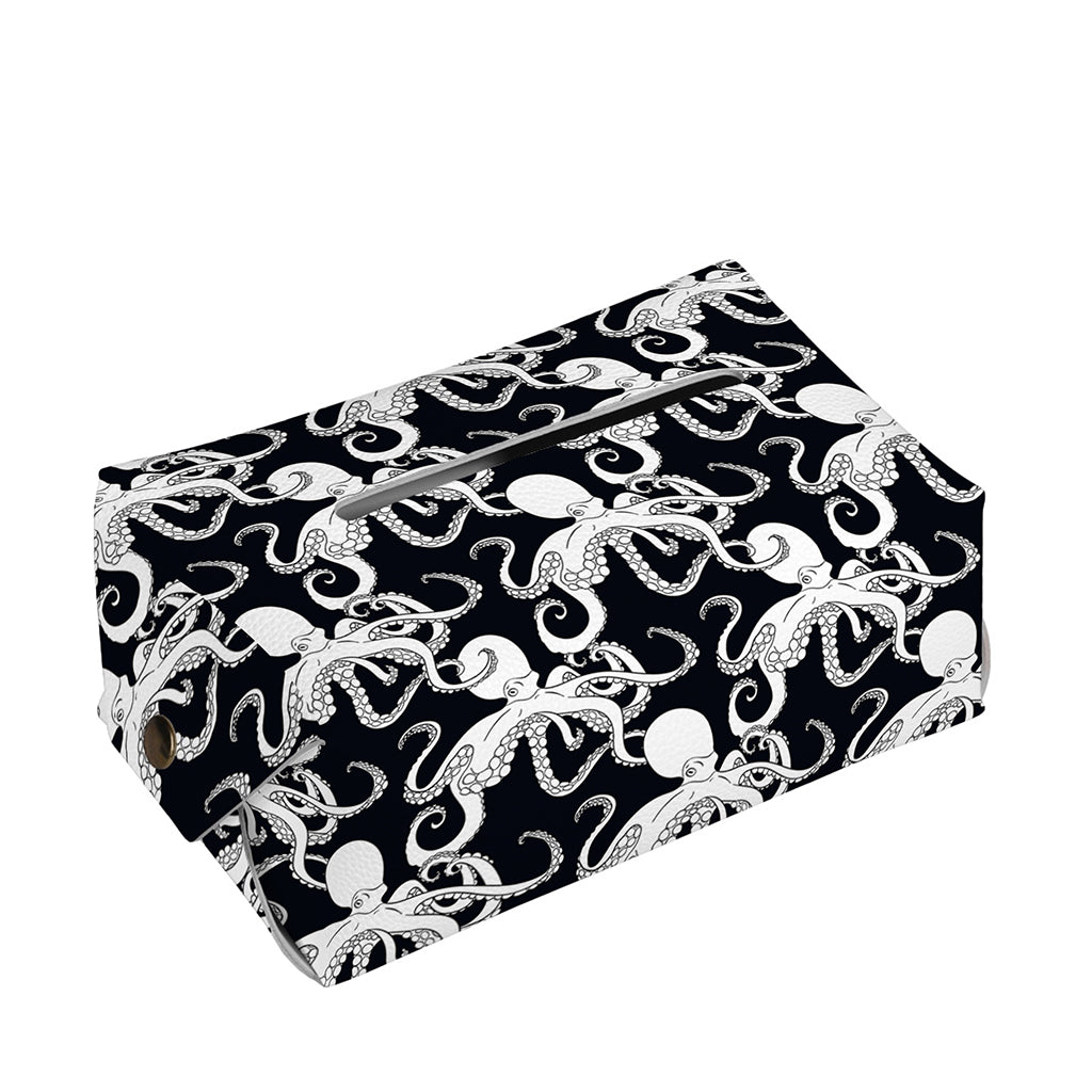 Black And White Octopus Pattern Print Rectangle Tissue Box Cover