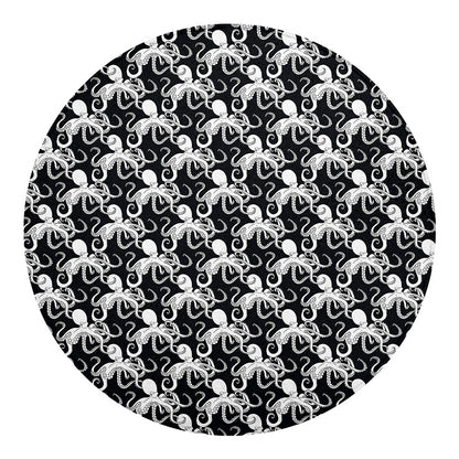 Black And White Octopus Pattern Print Round Blanket
